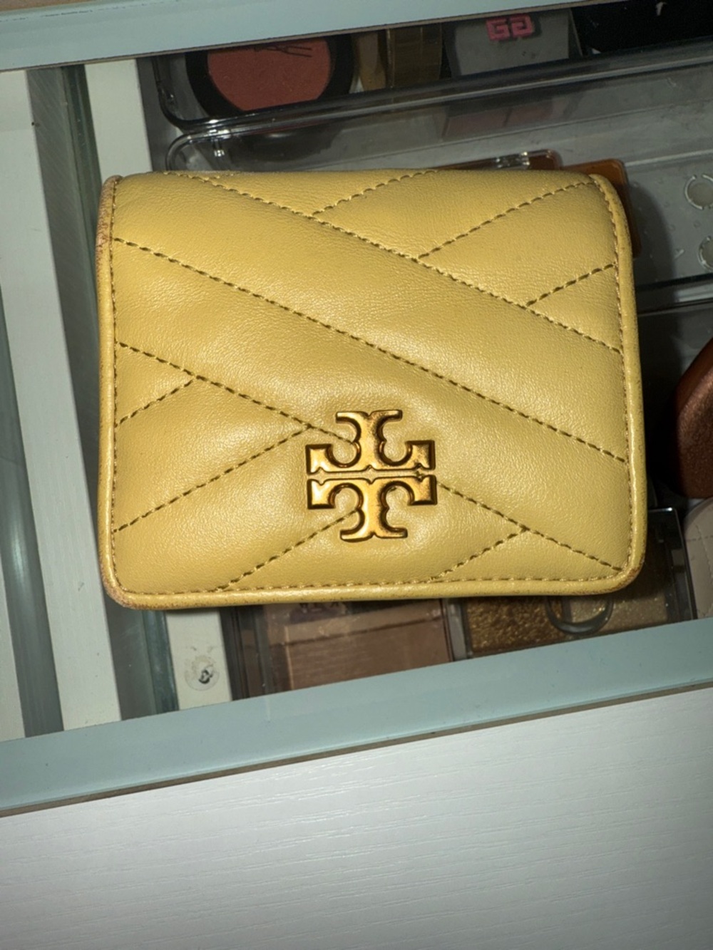 Tory Burch Quilted Yellow Leather Logo Wallet with Gold Hardware